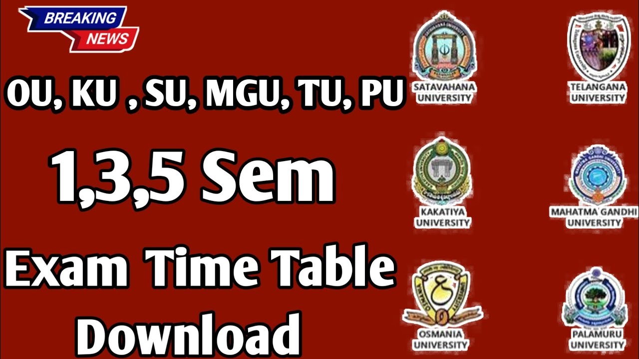OU , KU , PU , TU, MGU, SU Degree 1st 3rd 5th sem Time tables download 2025 | Degree backlog 2025