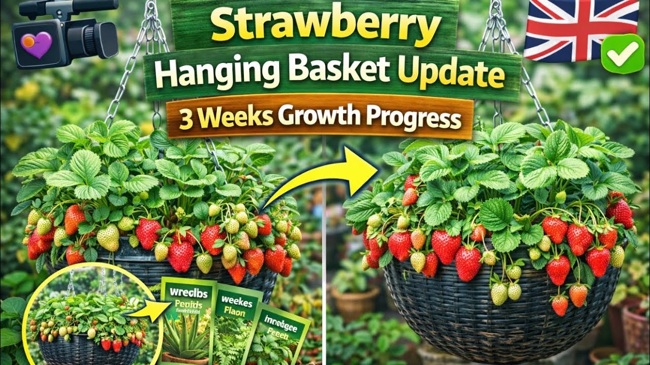 🎥 🎥 🍓 Strawberry Hanging Basket Update | 3 Weeks Growth Progress (UK Allotment Garden)