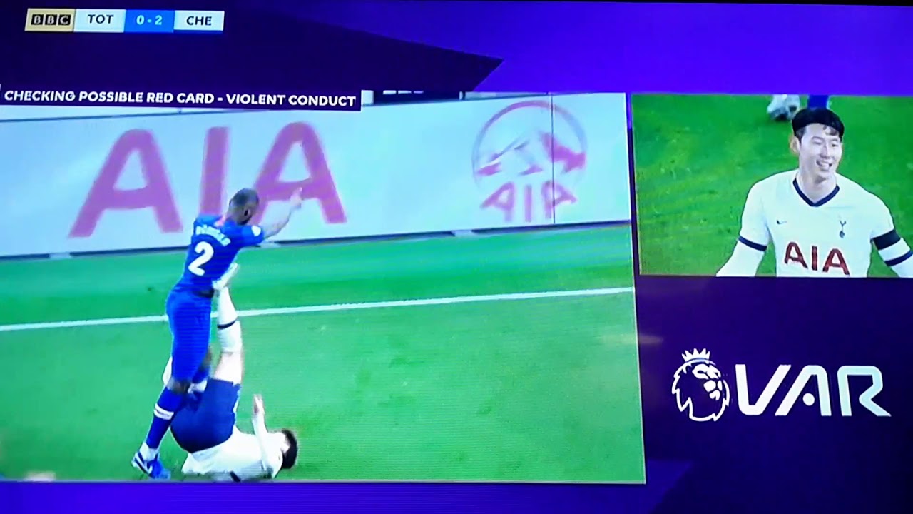 Son red card challenge on Rudiger