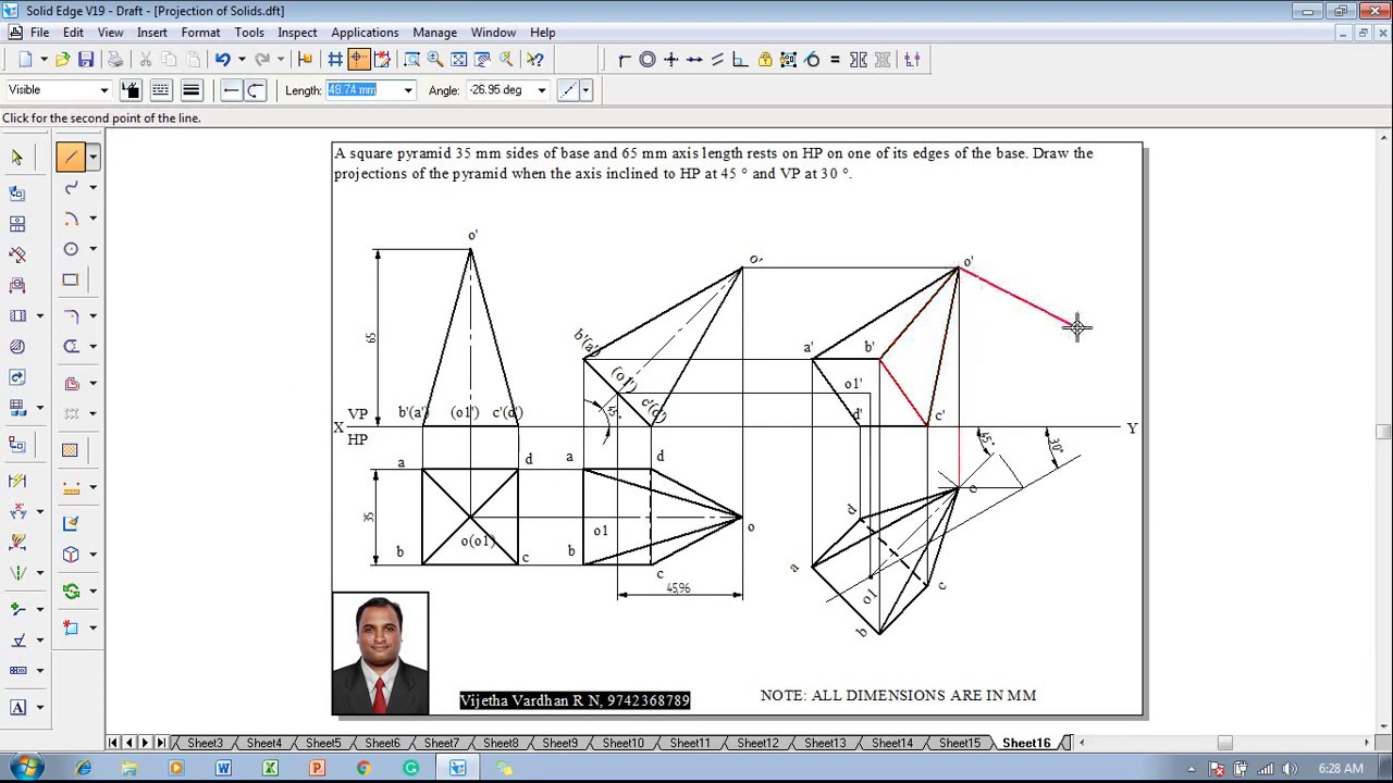 Example 16 on Projection of Solids