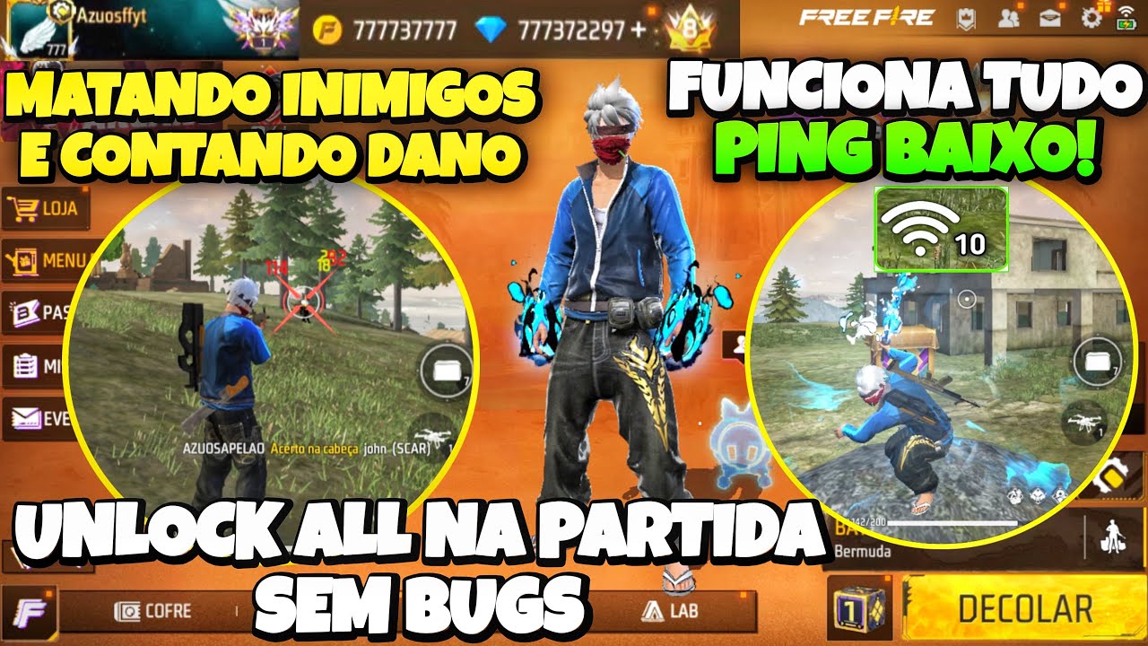 CORRE‼️ UNLOCK ALL FUNCIONANDO NA PARTIDA e MATANDO INIMIGOS com PING BAIXO | CONTA DANO SEM BUGS