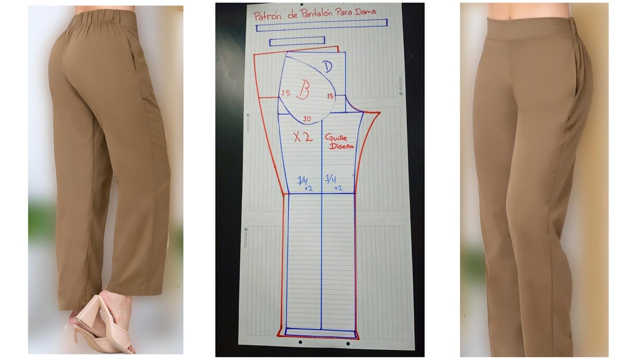 Patrón de pantalón para dama con elástico en la parte de atrás #patronaje #costura #tutorial