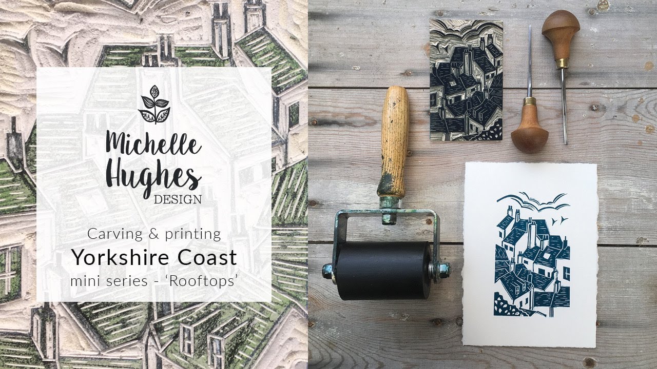 Yorkshire Coast mini series - Inking the lino block & printing using an etching press