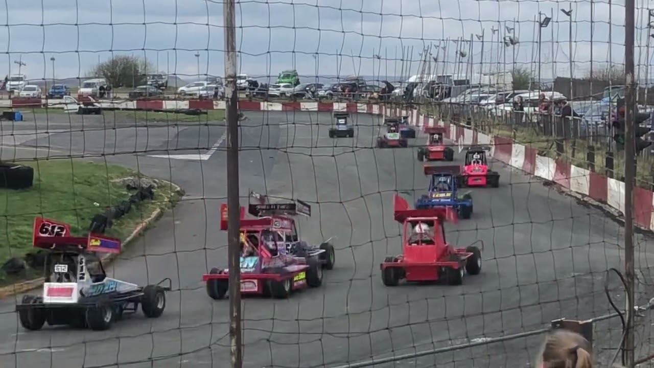 Theo Hemingway BriSCA Micro F2 (Buxton) Rollover with 2 laps to go.