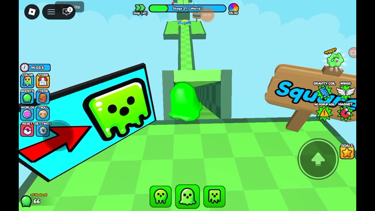 Jugando a un juego de una bola cuadrado y persona todas son de slime