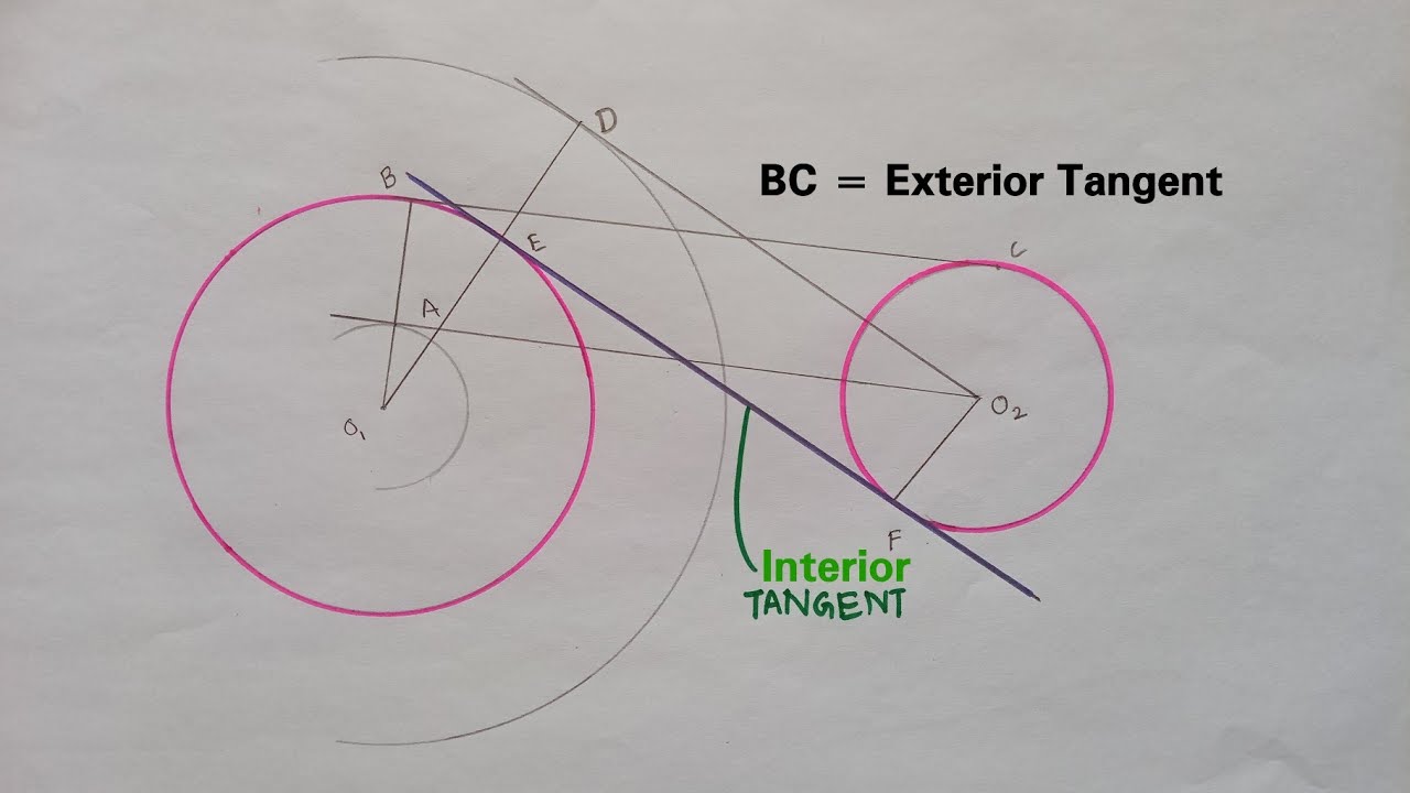 Exterior and Interior Tangents to Circles of Unequal radii | Construction Steps |Engineering Drawing