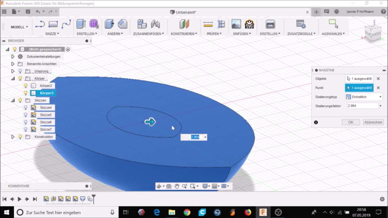 [DE-Tutorial] Die Erhebungsfunktion in Fusion360 - Eine Schale zeichnen
