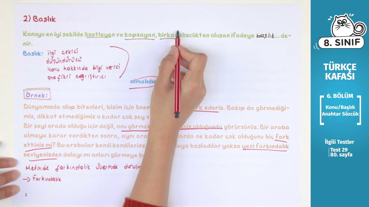 8. Sınıf Türkçe Ders #20 - Konu/Başlık/Anahtar Sözcük