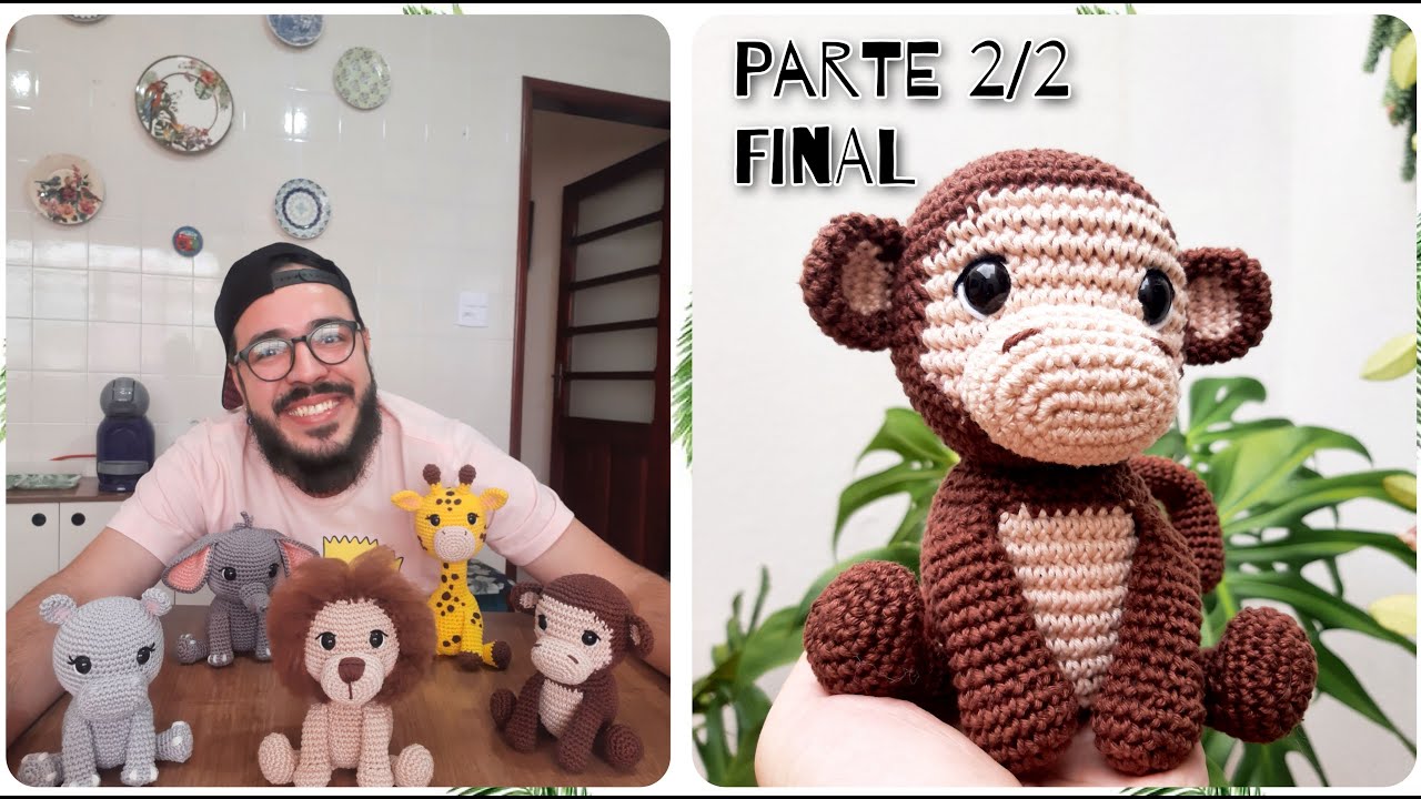 Safari Amigurumi Passo a Passo MACACO (Parte 2/2 Final) Coleção Safari do Ti #tiagoamigurumi