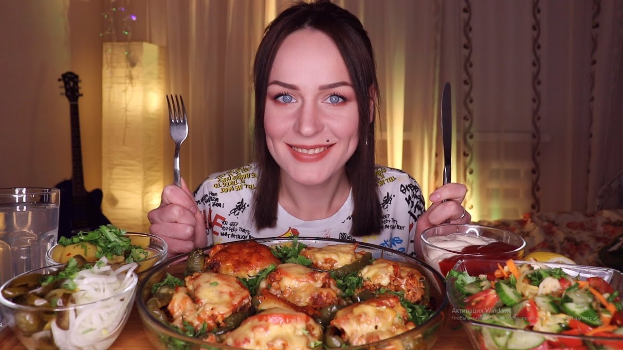 MUKBANG | Запеченные фаршированные перцы | Baked stuffed peppers не ASMR