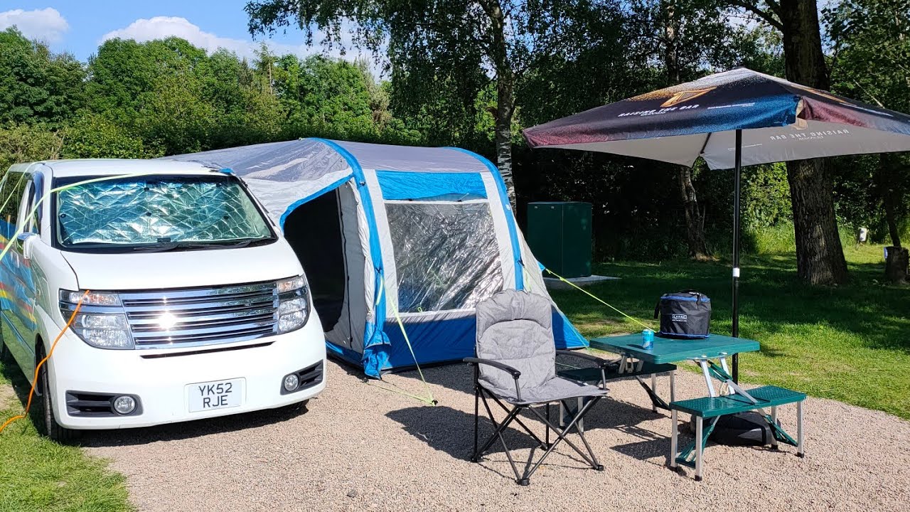 Elgrand camper set up and walk round Waterside house campsite