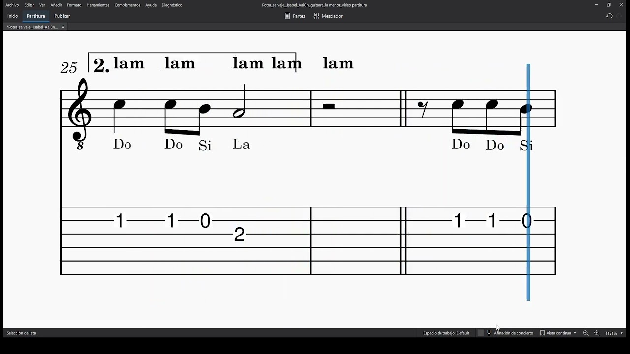 Potra salvaje, de Isabel Aaiún (guitarra) video partitura