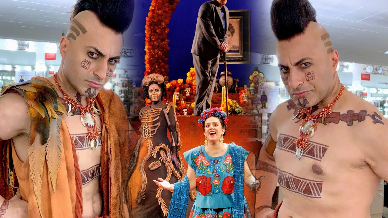 Slim Khezri getting ready for El &uacute;ltimo sue&ntilde;o de Frida y Diego as Aztec Underworld Warrior @LAOpera