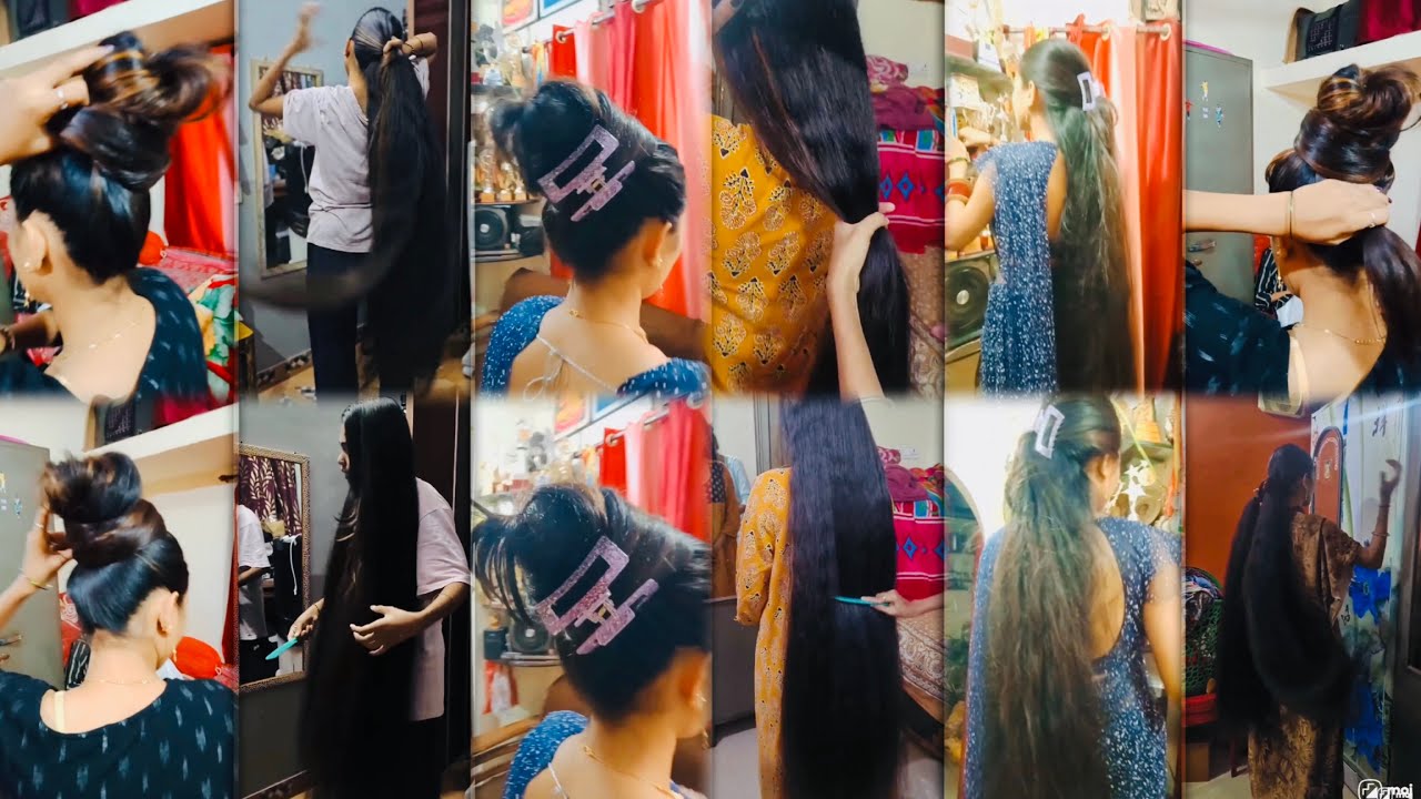 Knee length My longhair play at Home || Claw clip bun,claw clip Hair,Huge hair bun,braid & combing