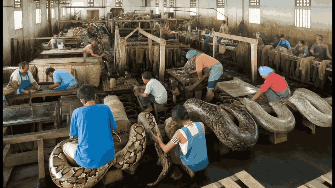 How a Farmer Earns Millions of Dollars from Python Skin - Snake Farm | Processing Plant