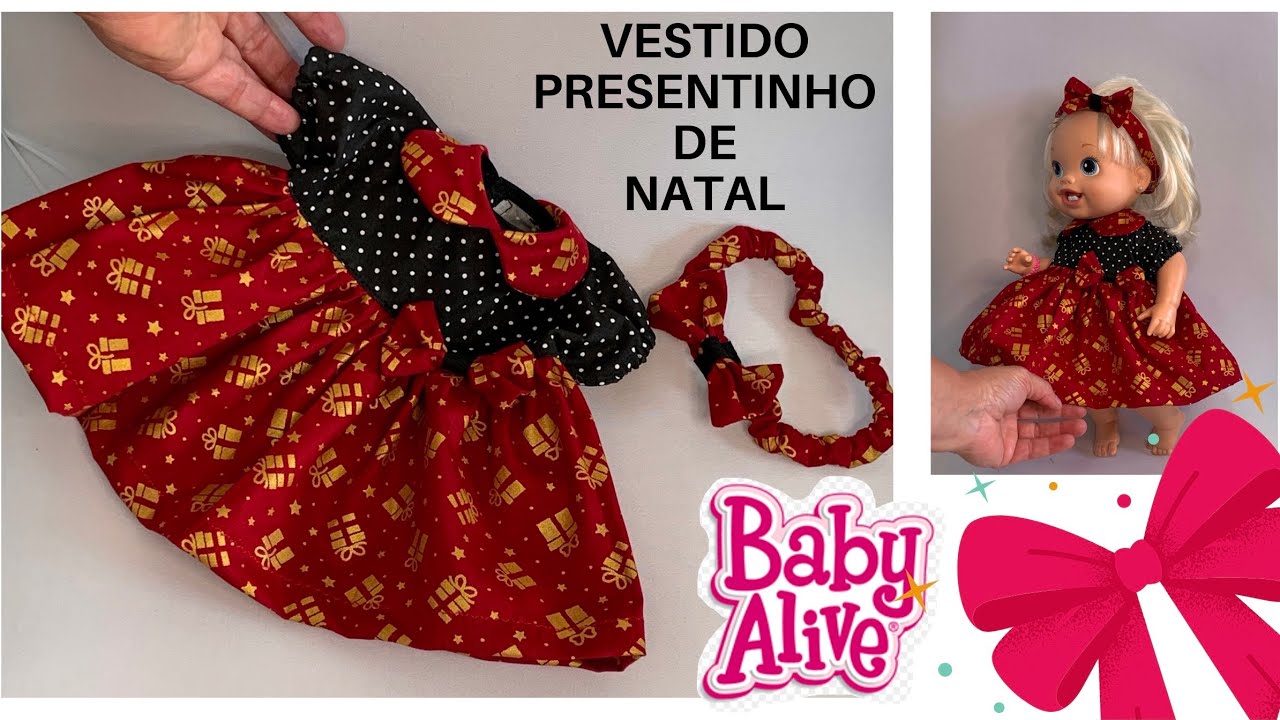 APRENDA A FAZER VESTIDO de NATAL para BABY ALIVE - Diy - Risoleta