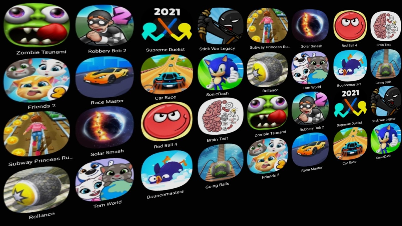 Zombie Tsunami, Stick War Legacy, Sonic Dash, Brain Test, Solar Smash, Going Balls, Red Ball 4