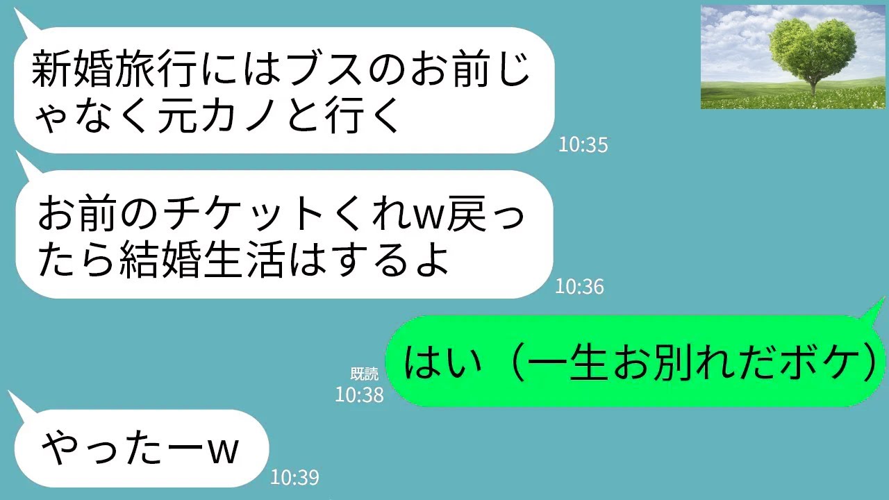 【LINE】新婚旅行当日の朝に突然夫がクソ宣言「元カノと一緒に行くわwお前のチケットよこせ」私「じゃここでお別れで」→行き先変更して3年間旅行を満喫した結果w