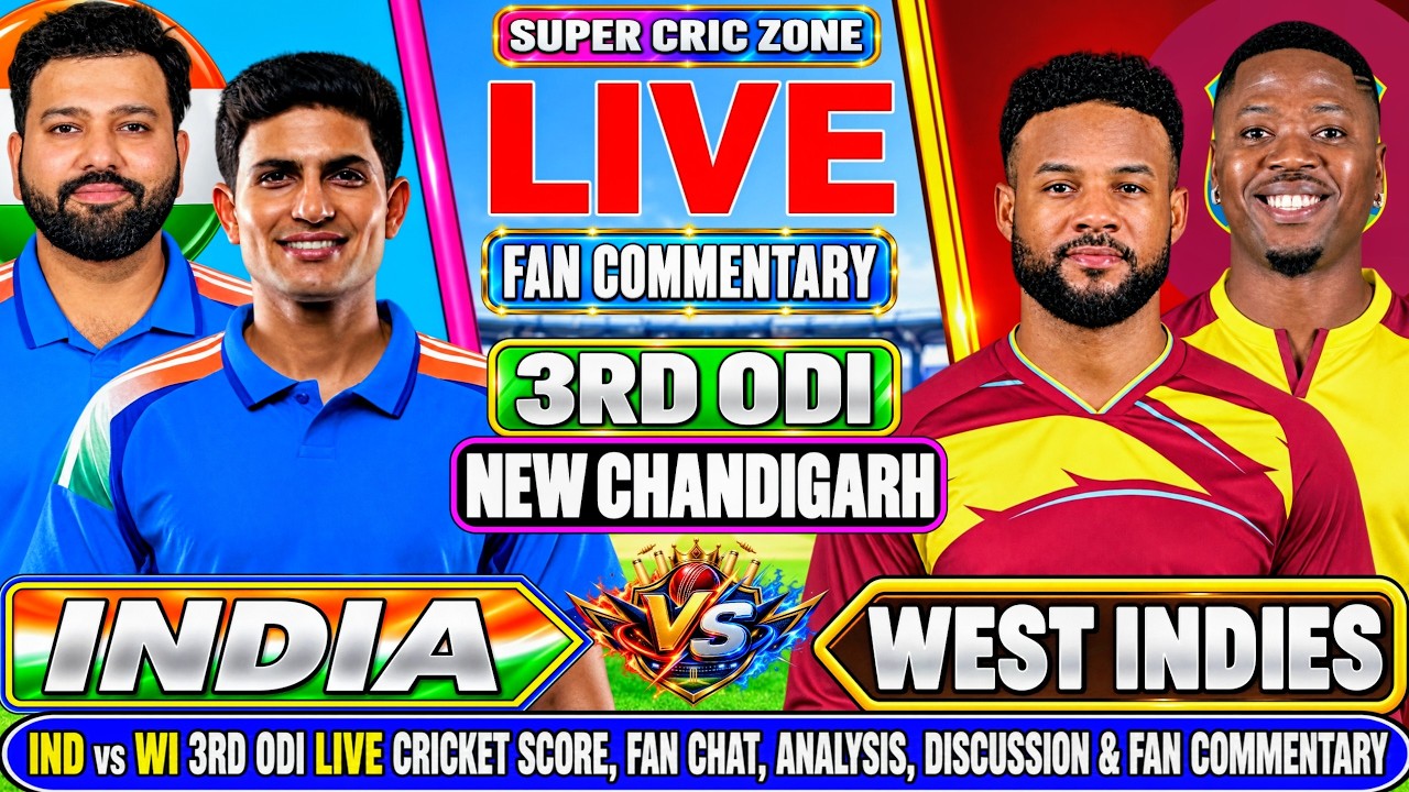 🔴India vs West Indies, 3rd ODI in new Chandigarh | IND vs WI Live Cricket Score & Fan Commentary 🎤