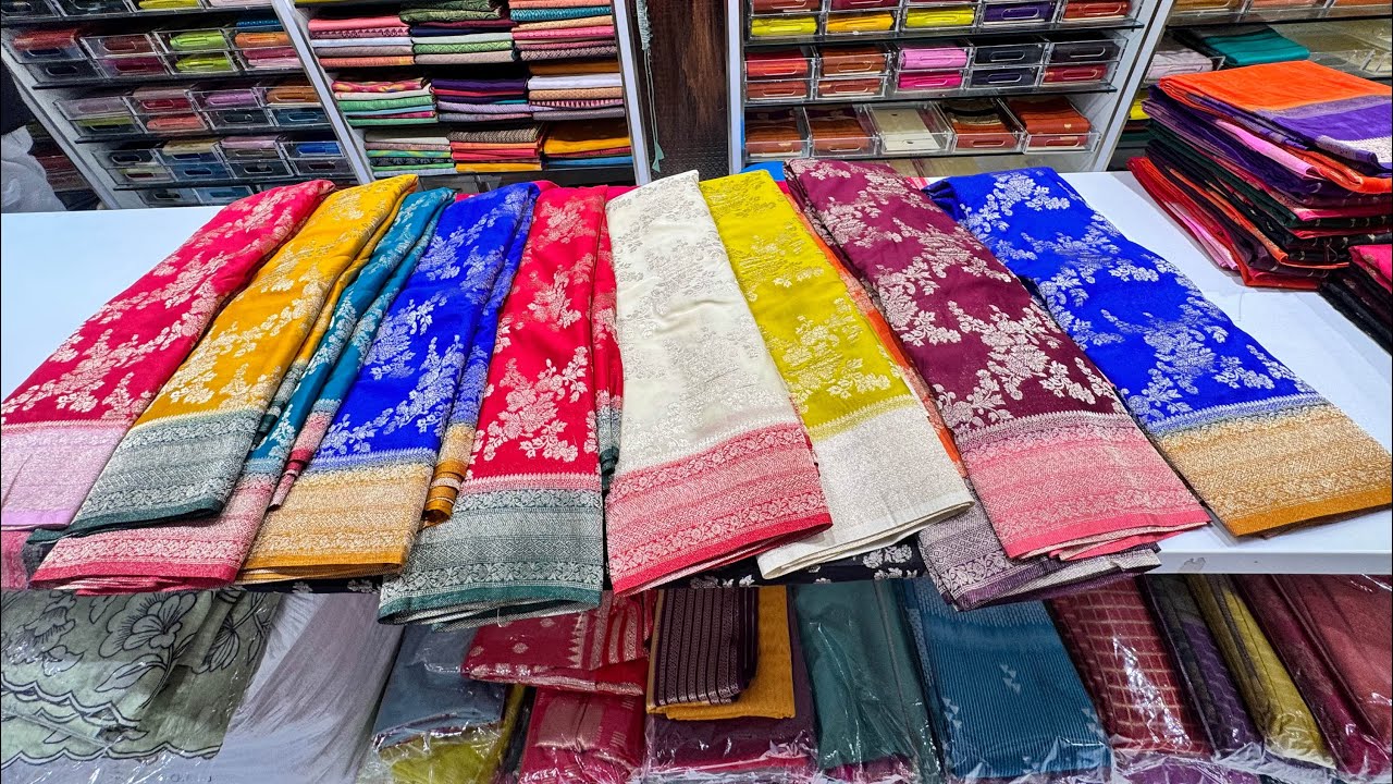 Banarasi Crepe Tissue Georgette Chiffon Tussar Organza @ Rajajinagar Bangalore Courier Avail #saree