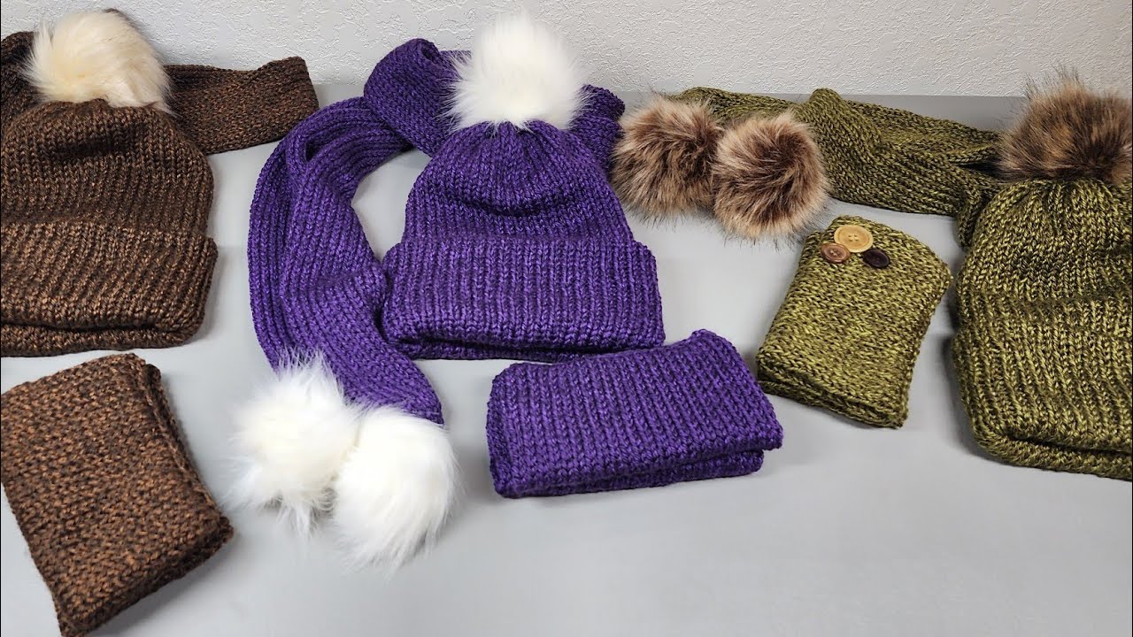 Hat, Scarf, And Fingerless Gloves on the Addi King and Addi Express/Addi  Winter Set