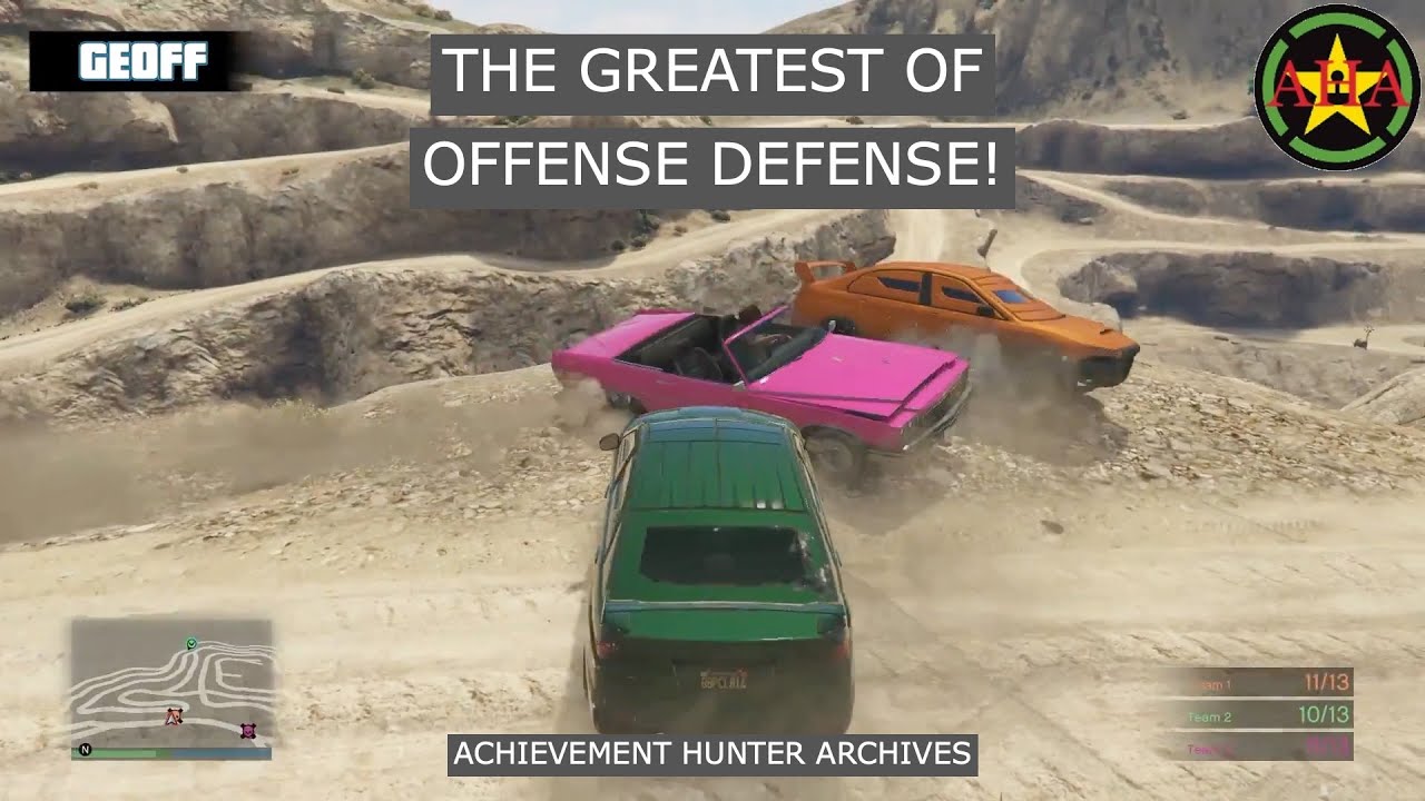 LET'S PLAY GTA V FUNNIEST MOMENTS FROM ACHIEVEMENT HUNTER - OFFENSE DEFENSE & RUNNING BACK!