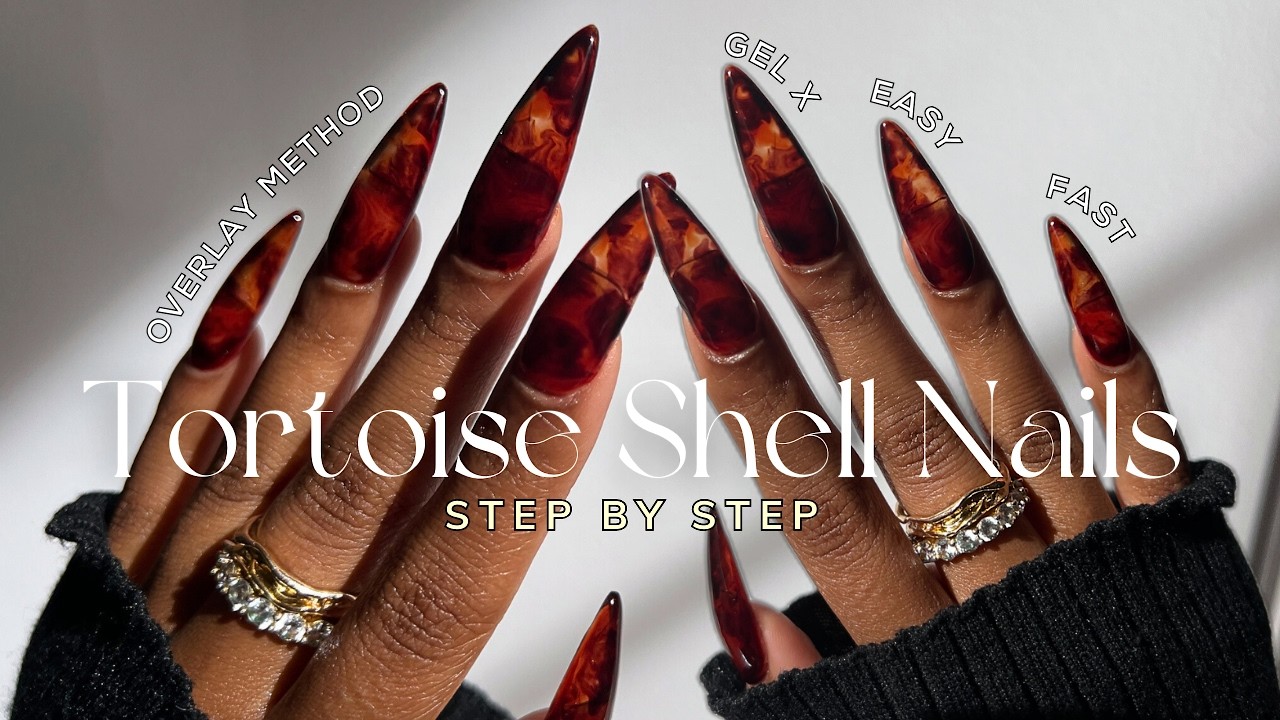 The ✨EASIEST✨ way to do Tortoise Shell Nails & Gel X Nails Overlay Method | gel x nails tutorial