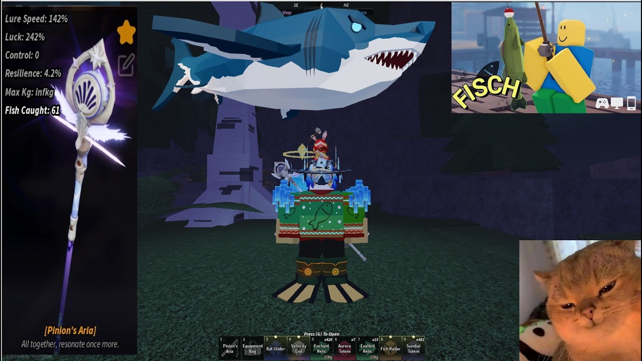 Catching megalodon to complete pinion' aria Final quest #roblox #fisch #challenge
