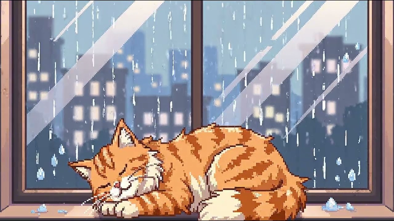 3-Hour Pixel Rain Loop 🌧️ Sleeping Cat Window Scene | Chill Jazz for Focus & Relax