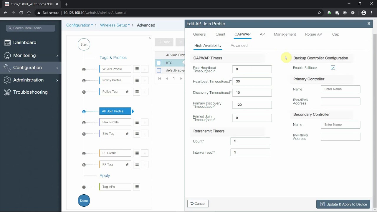 Контроллер беспроводной локальной сети Cisco C9800L — расширенная настройка беспроводной сети