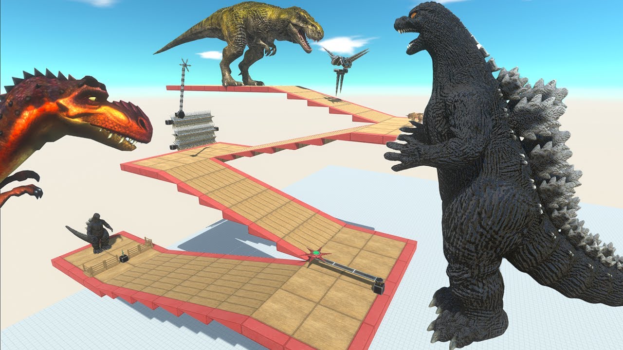 Godzilla Challenge | Dinosaurs Speed Race Run Zigzag Down Course - Animal Revolt Battle Simulator