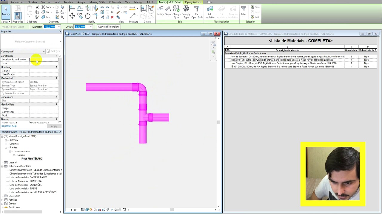 Filtro Lista de Material - Revit MEP Tubulações
