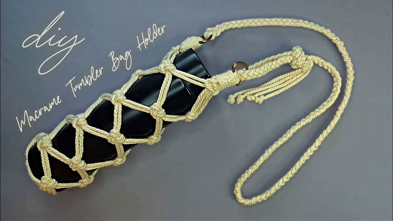 DIY Macrame Tumbler Bag Holder |Держатель для бутылки с водой из макраме с помощью треугольного узла