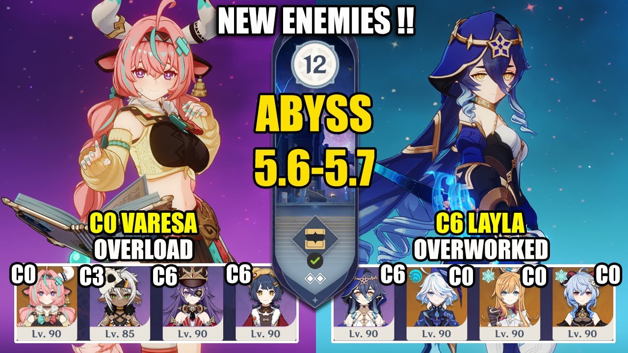 NEW Spiral Abyss 5.6 - 5.7 | C0 Varesa Overload & C6 Layla Overworked | Genshin Impact 【原神】