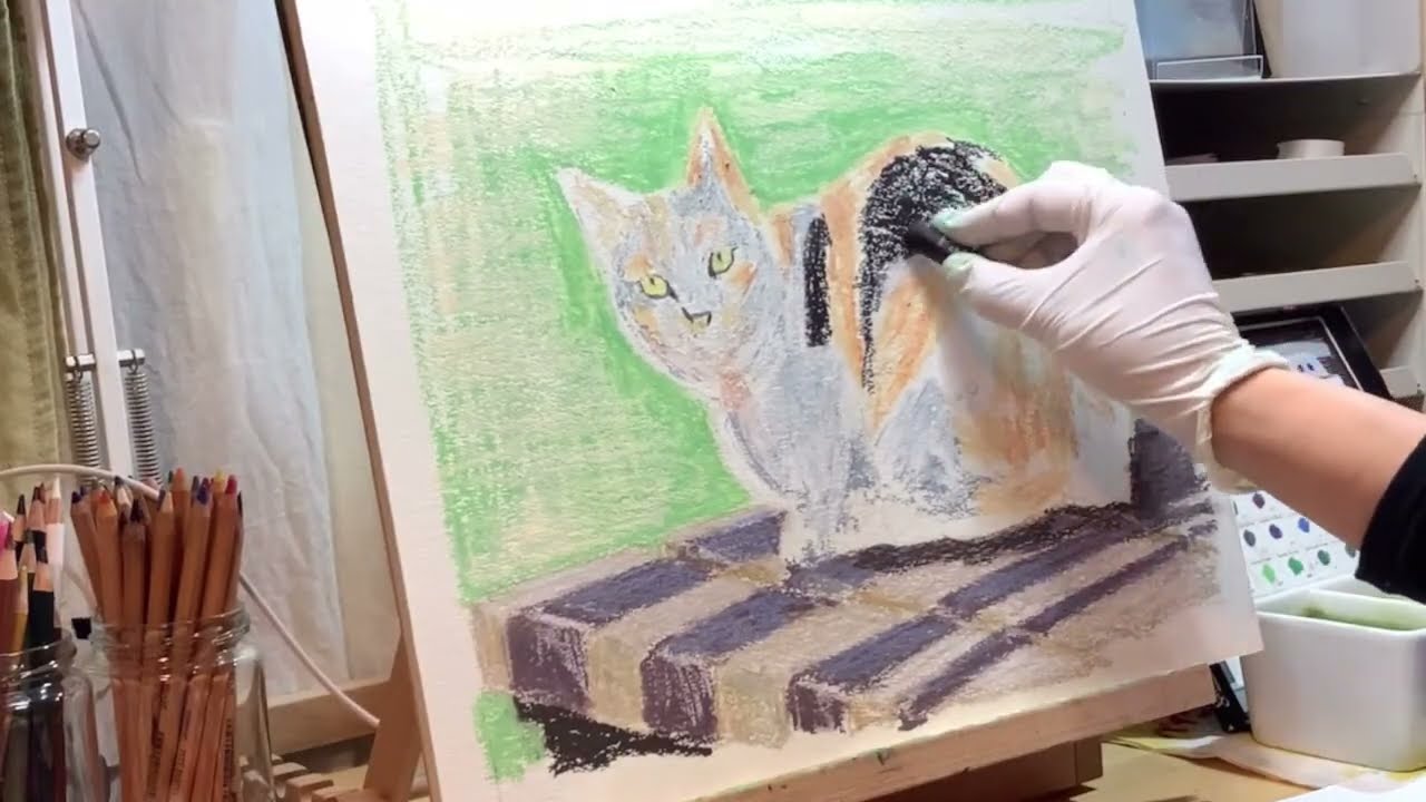 オイルパステル練習｜猫2