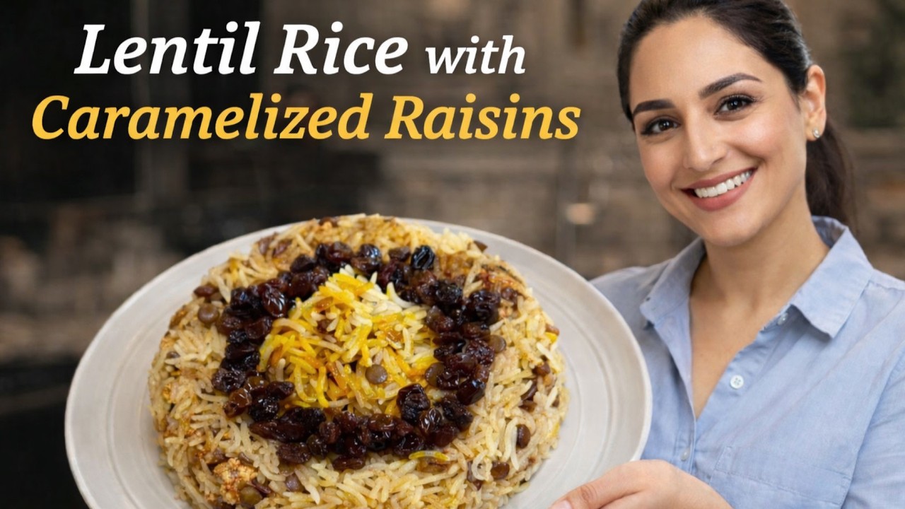 Persian Lentil Rice with Caramelized Raisins | Adas Polo Recipe