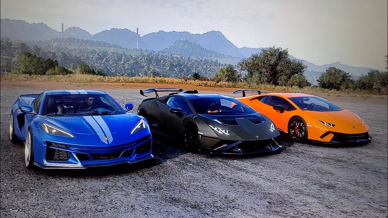 FH5 drag race Corvette C8 e-ray Vs Lamborghini Huracan STO Vs Lamborghini Huracan Performante