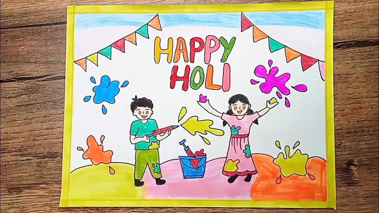 Happy  Holi  Drawing 😀 Happy Holi Beautiful scenery Drawing #art #artscraft #artdrawing