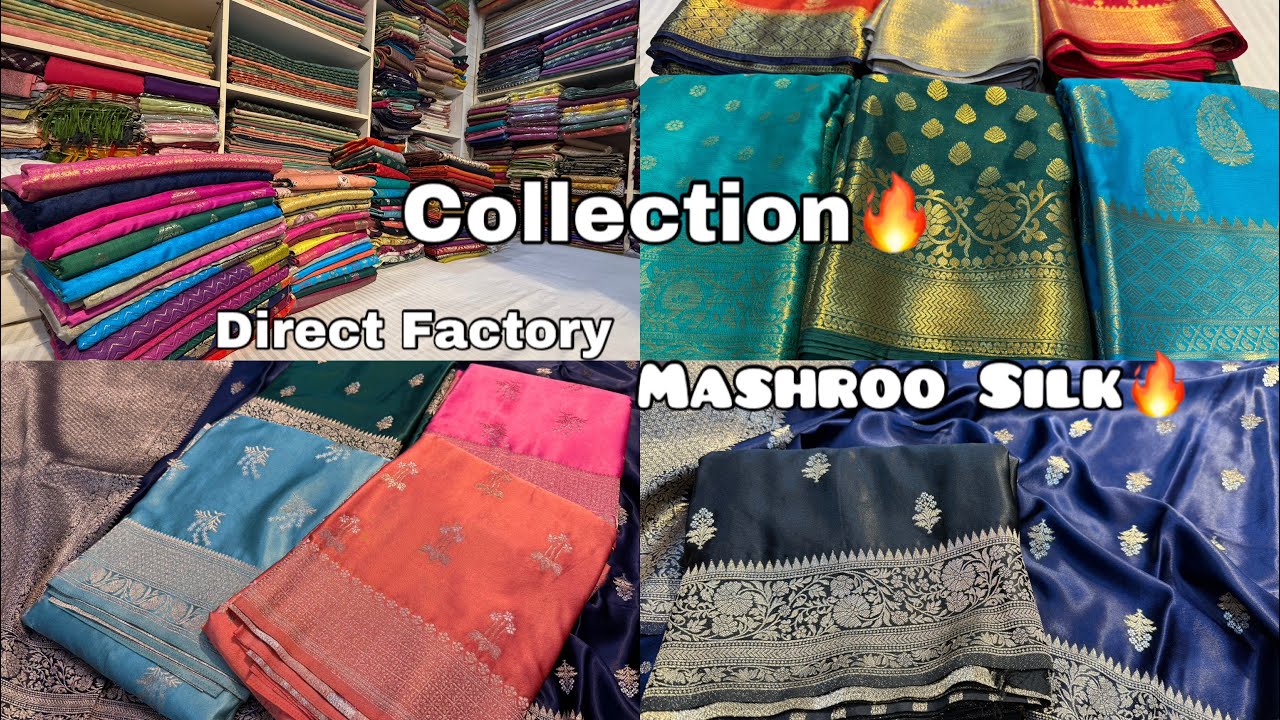 Direct Factory Outlet Collection🔥Mashroo Silk Chinoon Georgate digital Russian Silk Plain#saree