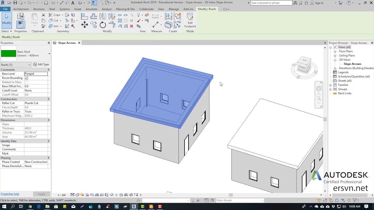 Hướng dẫn sử dụng Revit Architecture 2019 | Bài 48: Tạo mái có độ dốc tùy biến - công cụ arrow slope