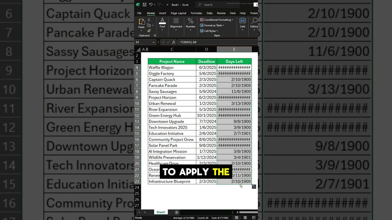 Create an Automatic Deadline Tracker in Excel! ⏳