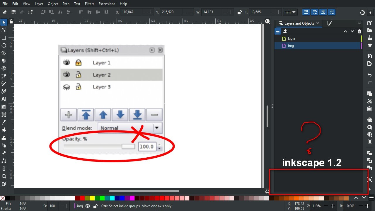 Where is Opacity Layer in Inkscape 1.2