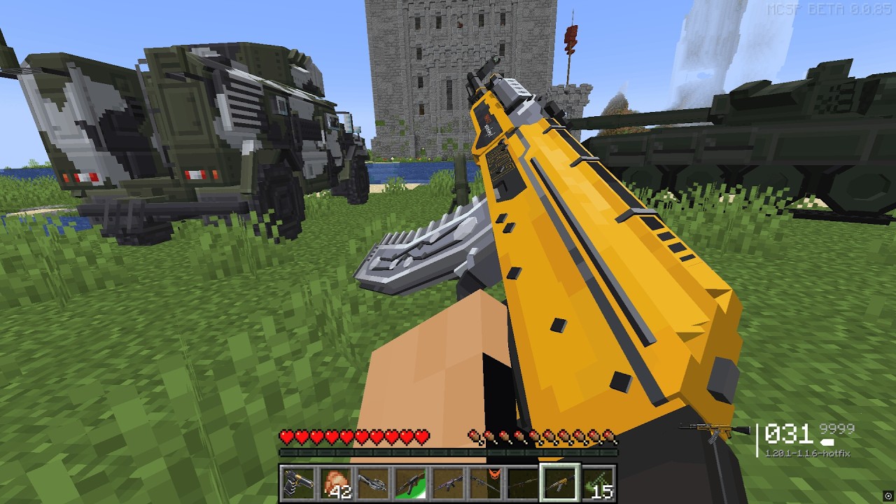 Destroying a Pillager Mansion with Tanks, Guns, and Missiles!