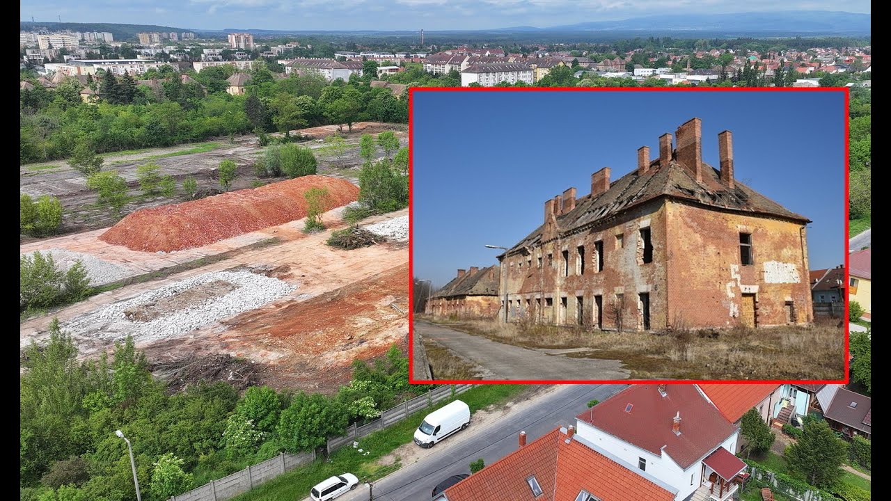Lebontották a Huszárlaktanya néhány romos épületét Szombathelyen - légifelvétel