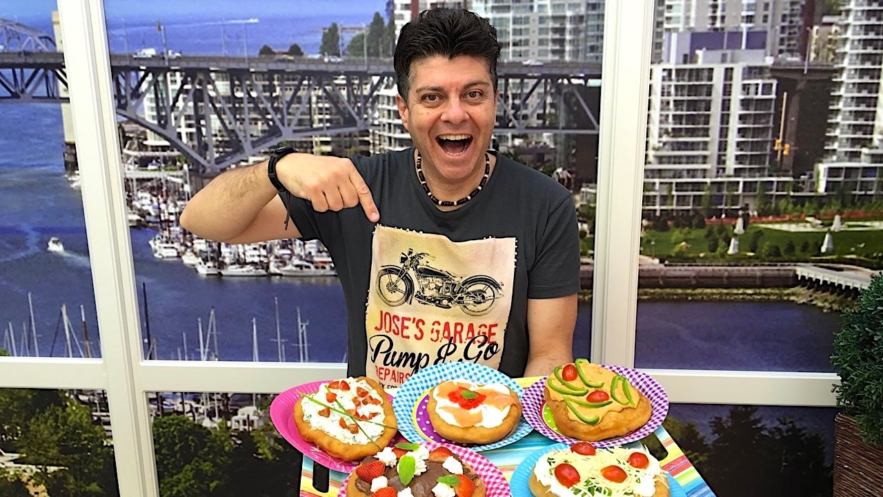 Hungarian street food: Langos with 5 different toppings (with subtitles)