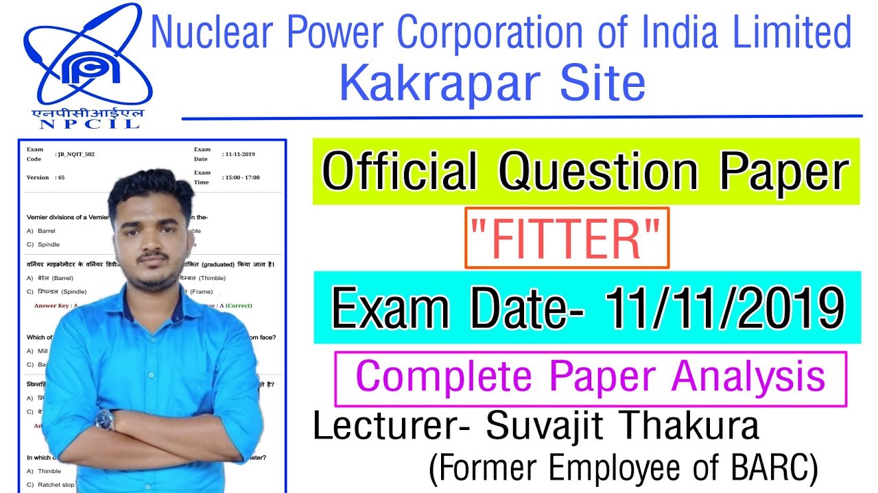 NPCIL Kakrapar Fitter Question Paper 2019 || NPCIL Previous Year Question Paper || NPCIL Paper 2019