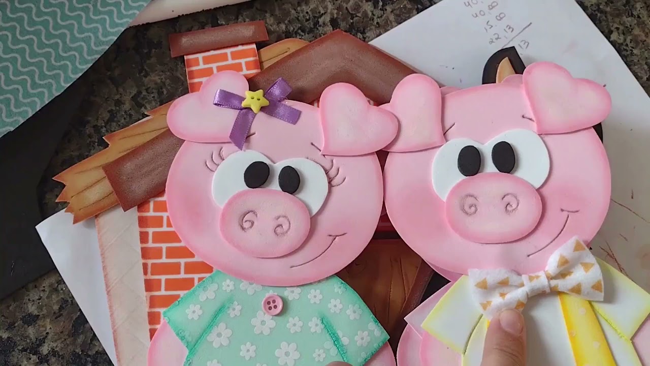 #VEDA13 -  VLOG PRODUÇÃO: SACOLA CENÁRIO E KIT 3 PORQUINHOS EM EVA //GISLAINE TRINDADE