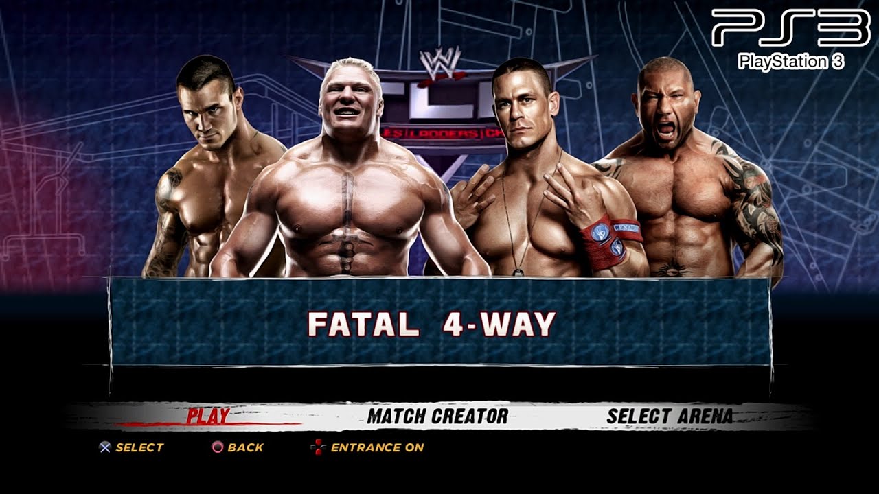 WWE '12 PS3 - Brock Lesnar VS John Cena VS Randy Orton VS Batista - Fatal 4-Way [2K][mClassic]