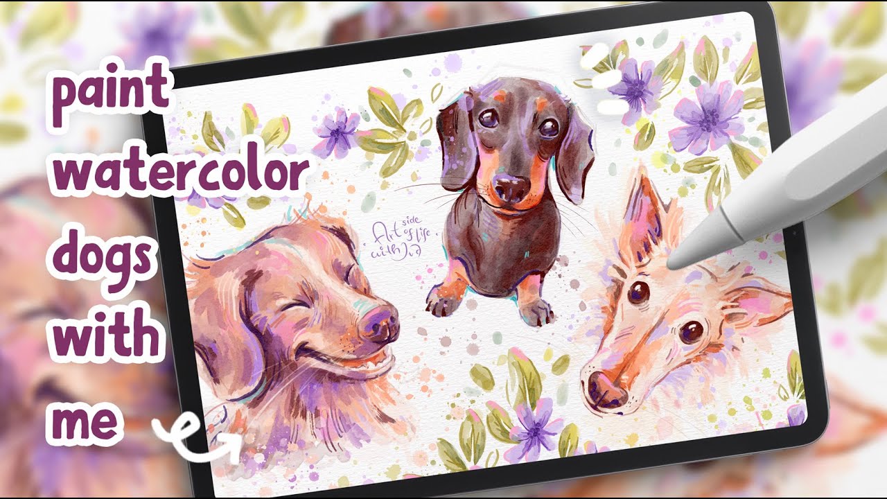 🎨 Digital Watercolor Procreate  🐕  Dog Portraits Illustration Tutorial & Procreate Tips and Tricks