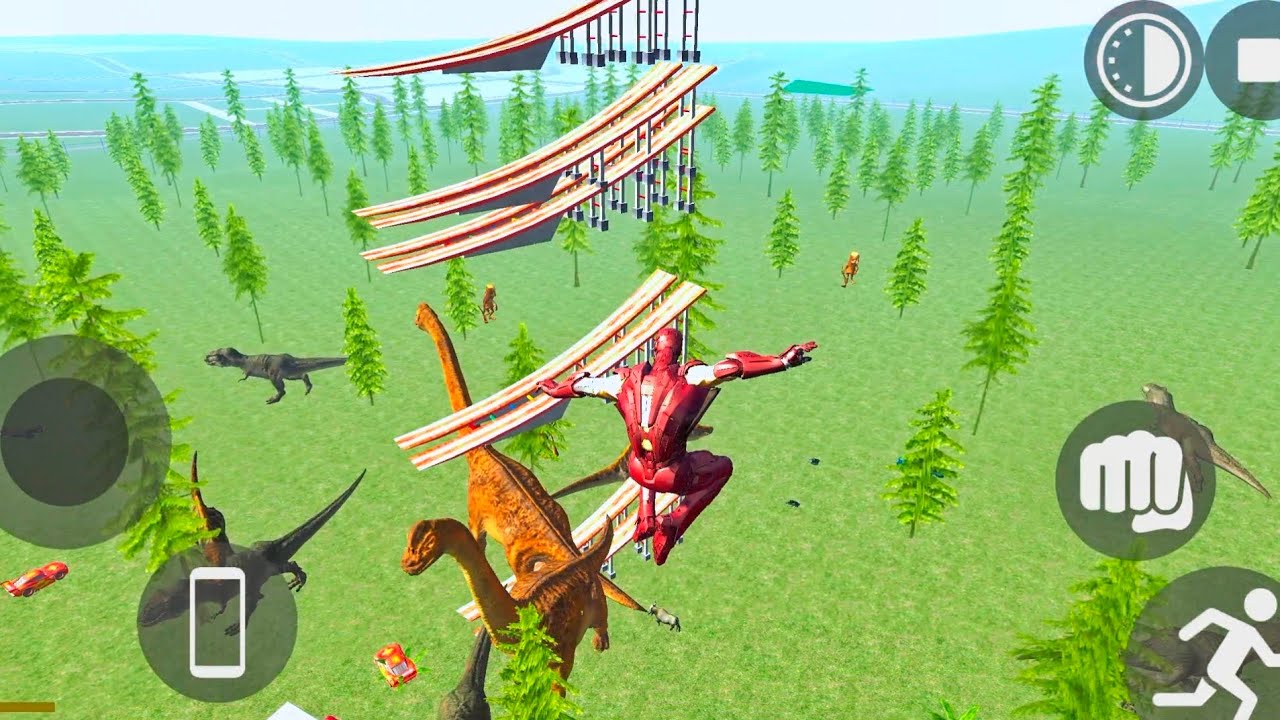 Franklin 🧍‍♂️ with Iron Man 🤖 against Dinosaurs 🦖 in Indian Bike Driving 3D 🏍️